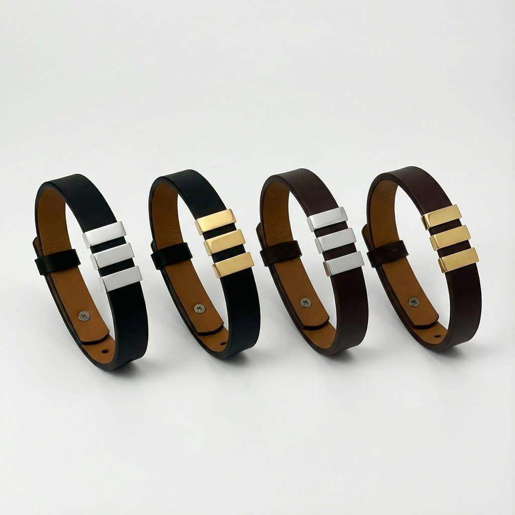 Bratara Leonis din piele naturala cu nume gravate