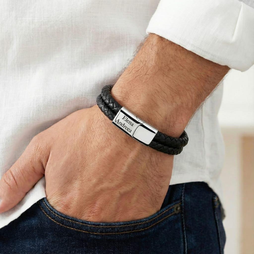 Bratara Velar din piele naturala impletita