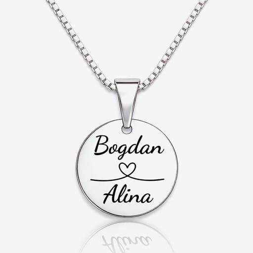 Lantisor Luna gravat cu doua nume si inima