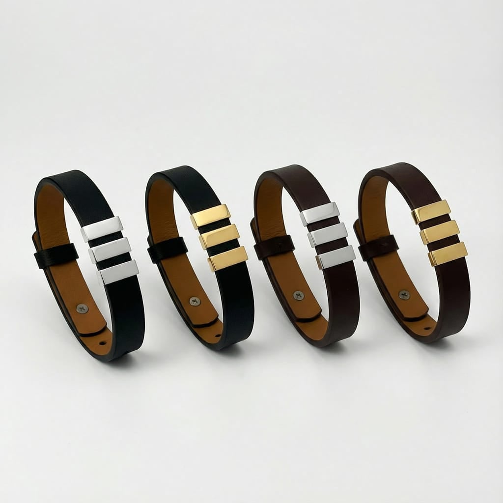 Bratara Leonis din piele naturala cu nume gravate