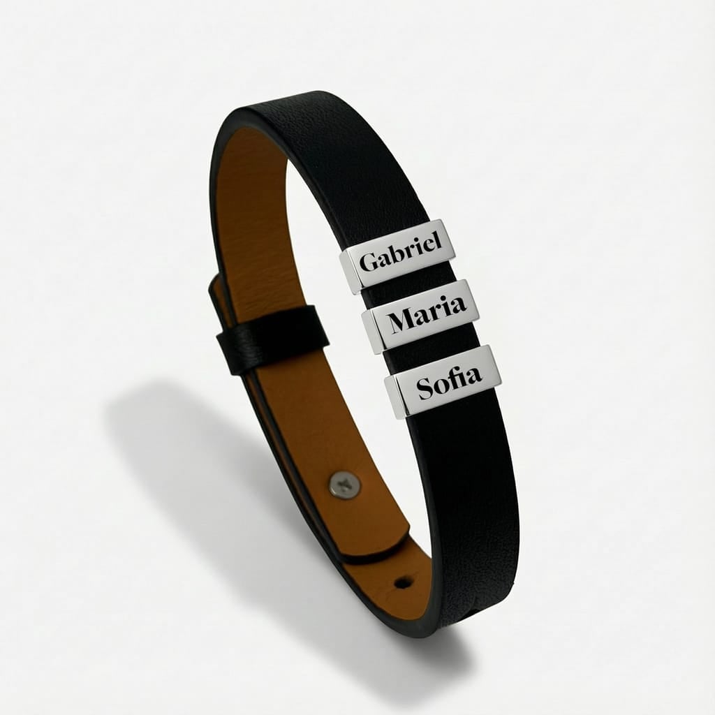 Bratara Leonis din piele naturala cu nume gravate