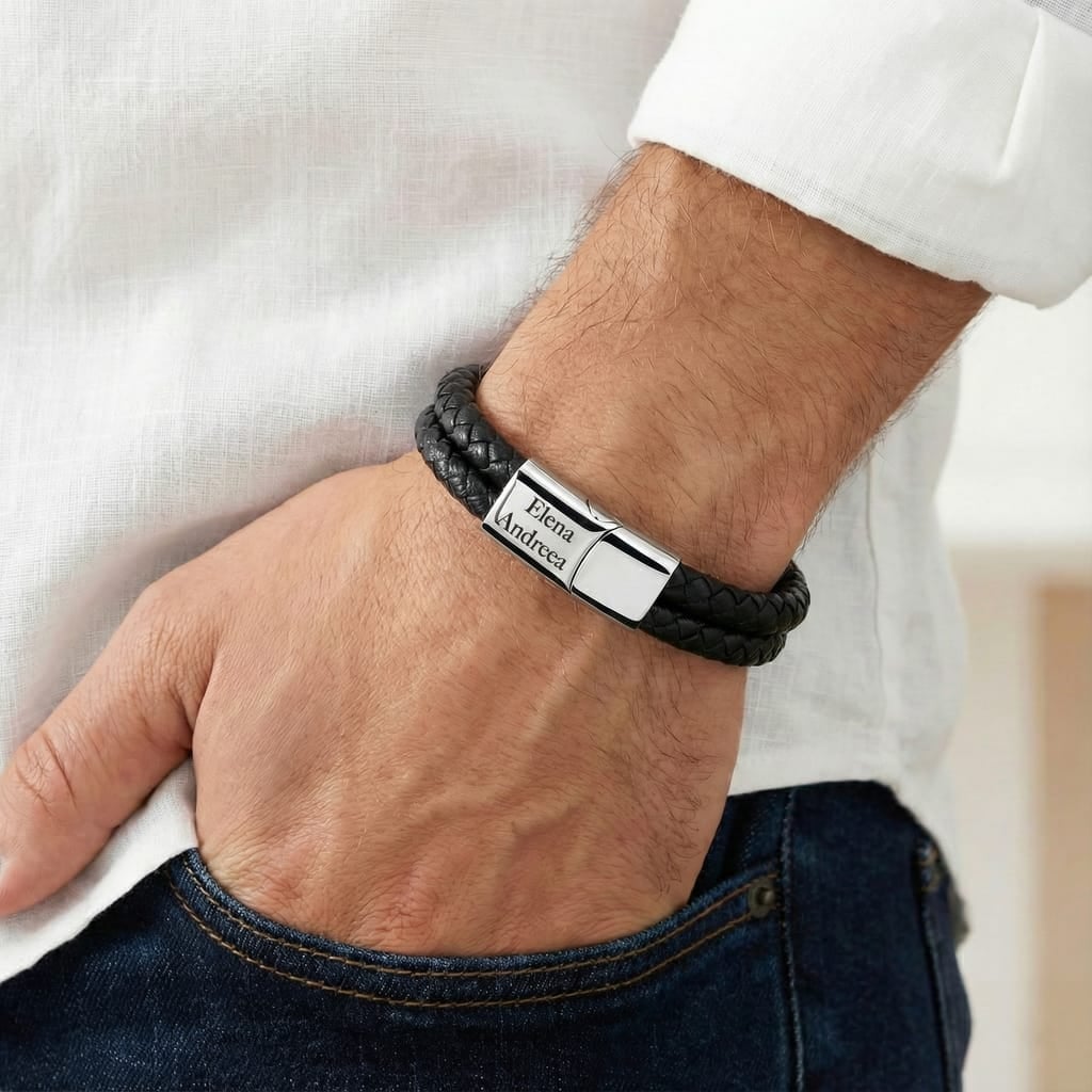 Bratara Velar din piele naturala impletita