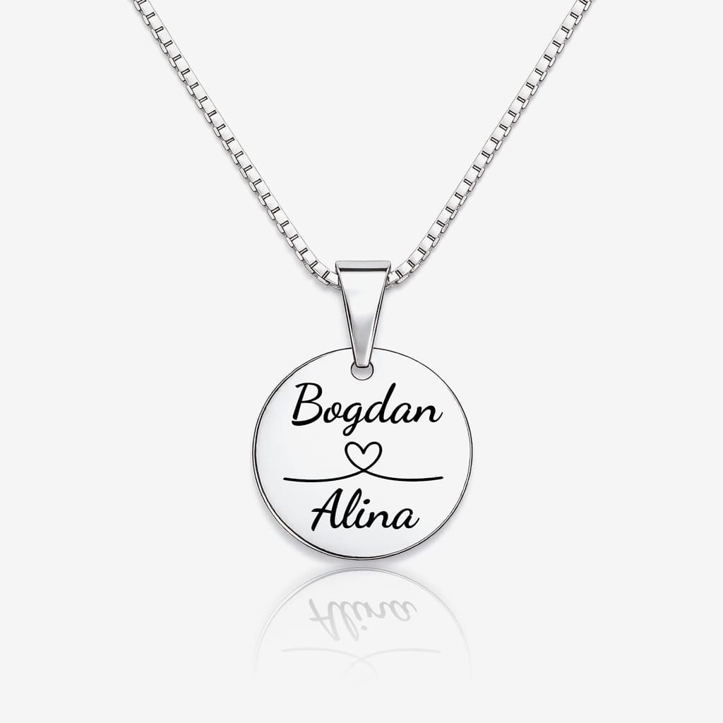 Lantisor Luna gravat cu doua nume si inima