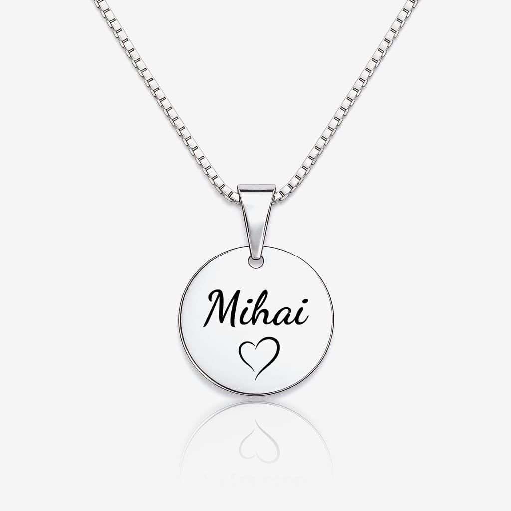 Lantisor Luna gravat cu nume si inima