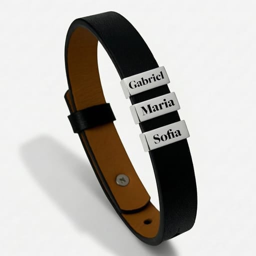 Bratara Leonis din piele naturala cu nume gravate