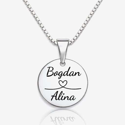 Lantisor Luna gravat cu doua nume si inima