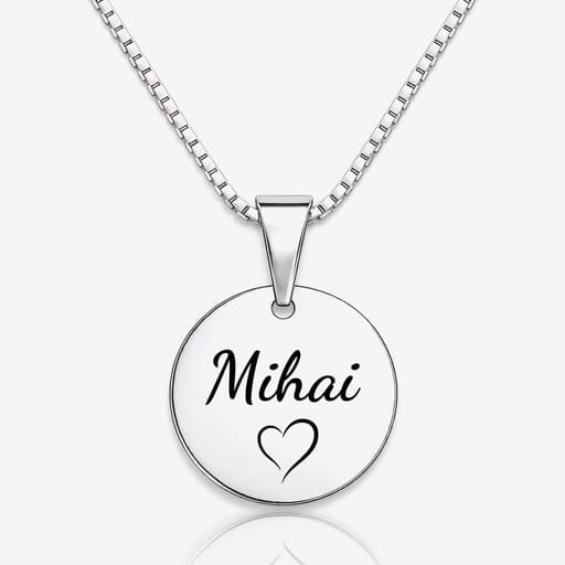 Lantisor Luna gravat cu nume si inima