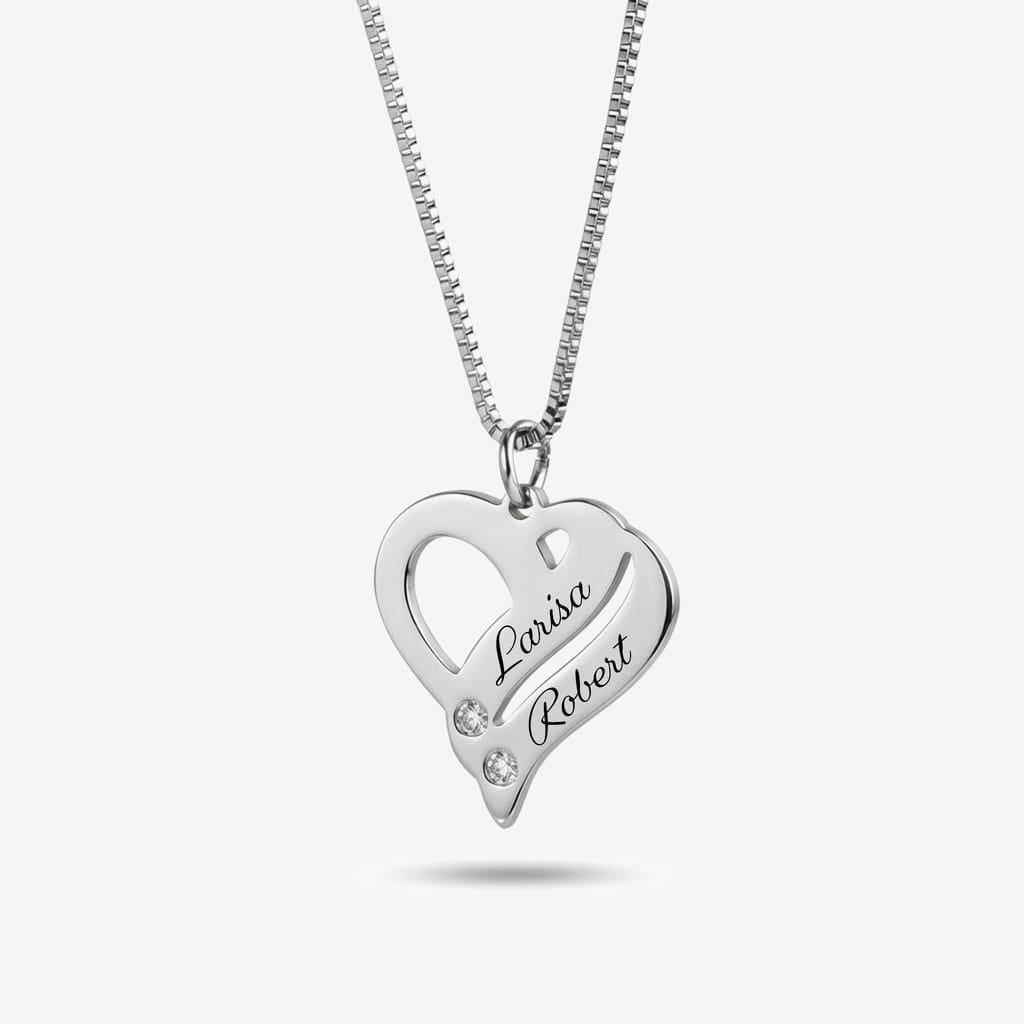 Colier Doua Inimi și cristale zirconia