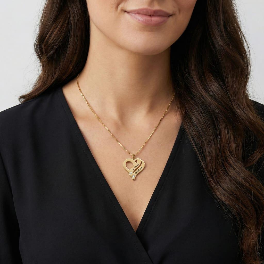 Colier Doua Inimi și cristale zirconia